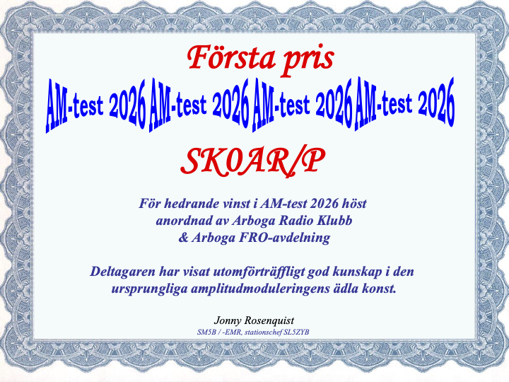 SK0AR diplom AM-testen 2026 höst
